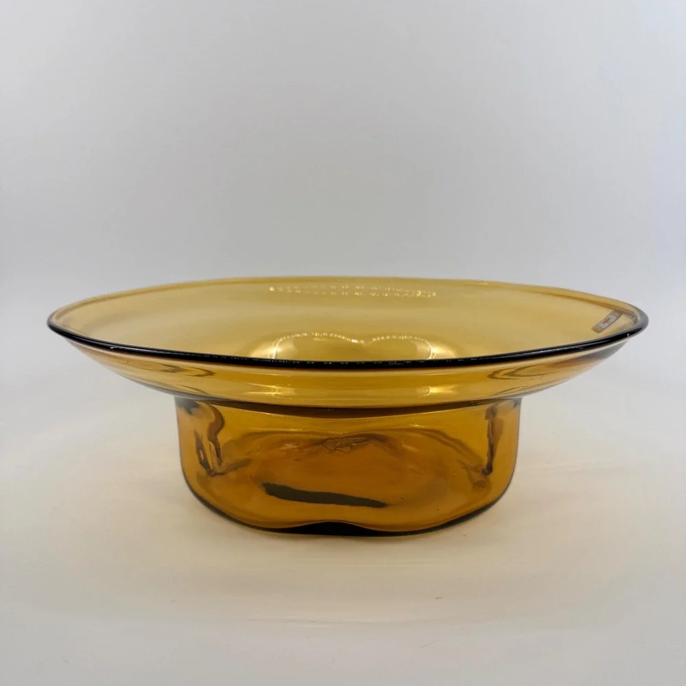 Blenko 8512 Amber Hand Blown Art Glass Pedestal Centerpiece Bowl